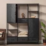 Vakkenkast Mangohout FiannaXL, Huis en Inrichting, Kasten | Boekenkasten, 150 tot 200 cm, Nieuw, Industriële meubels, 25 tot 50 cm