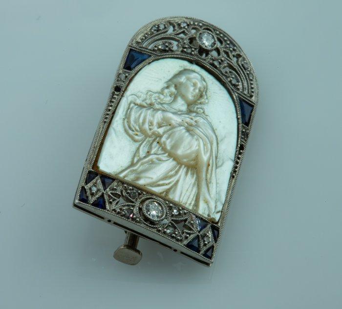 Broche - 18 karaat Witgoud Diamant (Natuurlijk) - Saffier, Handtassen en Accessoires, Antieke sieraden