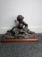 Beeldje - Lezend kind brons - Brons, Hout, Antiek en Kunst