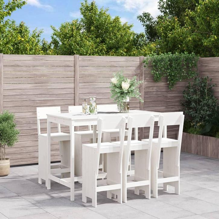 vidaXL 7-delige Barset massief grenenhout wit, Tuin en Terras, Tuinsets en Loungesets, Nieuw, Verzenden