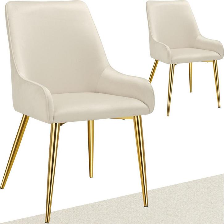 Eetkamerstoelen - Set van 2 - Fluweel - Beige - Tectake®, Maison & Meubles, Chaises, Envoi