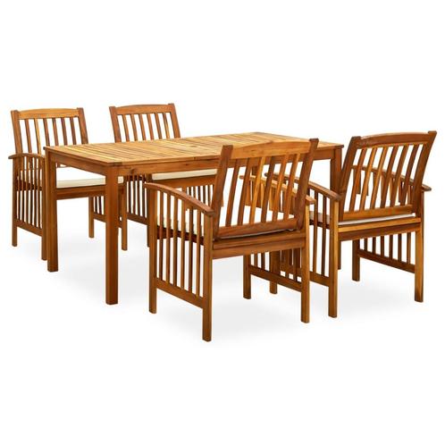 vidaXL 5-delige Tuinset met kussens massief acaciahout, Tuin en Terras, Tuinsets en Loungesets, Tuinset, Nieuw, Verzenden