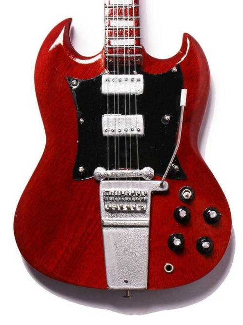 Miniatuur Gibson SG gitaar met gratis standaard, Collections, Cinéma & Télévision, Envoi