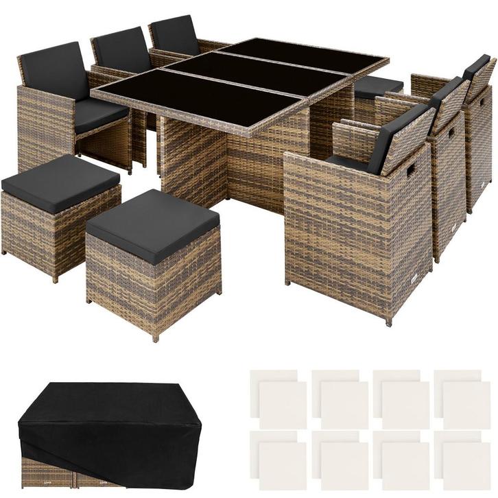 tectake Wicker zitgroep New York 6+4+1 met aluminium frame e, Tuin en Terras, Tuinsets en Loungesets, Verzenden