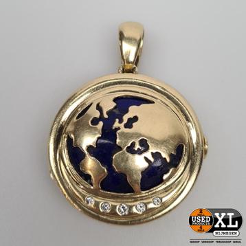 14 Krt. Geelgouden Medaillon Rond 28mm Met 5 x Briljant I... beschikbaar voor biedingen