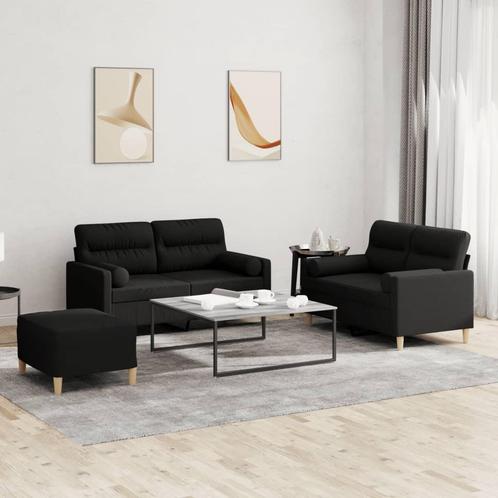 vidaXL 3-delige Loungeset met kussens stof zwart, Huis en Inrichting, Zetels | Zetels, Nieuw, Verzenden