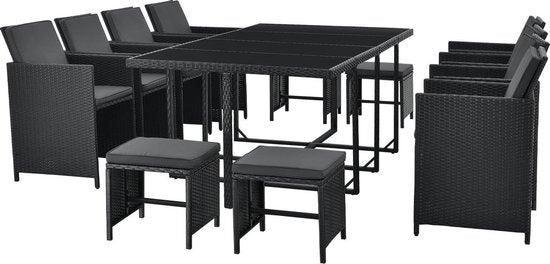 2dekans | Polyrotan eetset - Baracoa XXl - 13-delig - Zwart, Tuin en Terras, Tuinsets en Loungesets, Ophalen of Verzenden