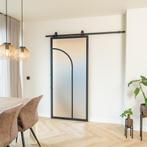 Stalen Schuifdeur - Zwart - 2 Vlaks rond - Mat glas, Doe-het-zelf en Bouw, Raamkozijnen en Schuifdeuren, 75 tot 150 cm, Nieuw