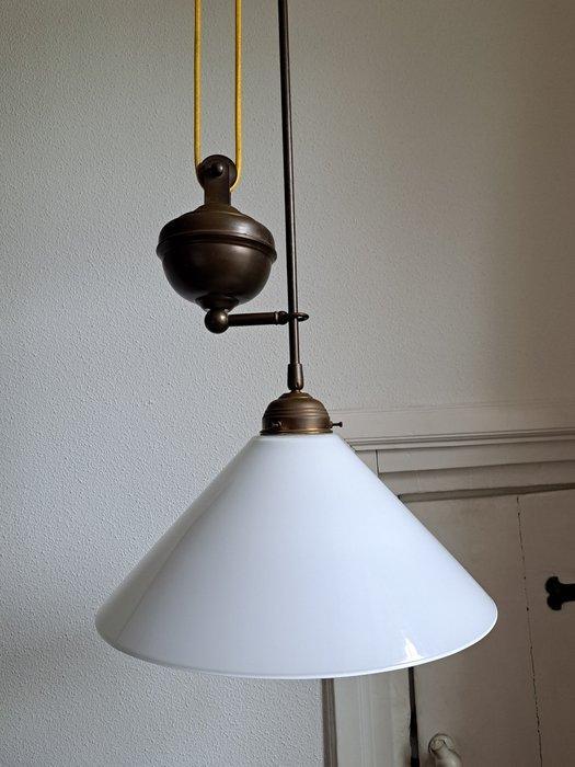 Plafondlamp met lampenkap - contra - Messing, Textiel,, Antiquités & Art, Curiosités & Brocante