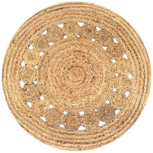 vidaXL Tapijt met ontwerp rond 90 cm gevlochten jute, Huis en Inrichting, Stoffering | Tapijten en Vloerkleden, Nieuw, Verzenden