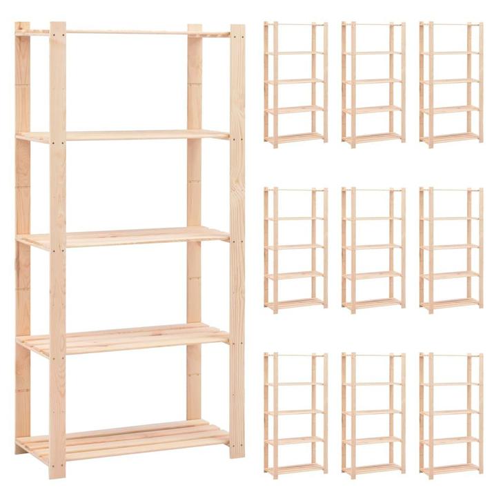 vidaXL Opbergrekken 5-laags 10 st 80x38x170 cm grenenhout, Huis en Inrichting, Kasten | Stellingkasten, Nieuw, Verzenden