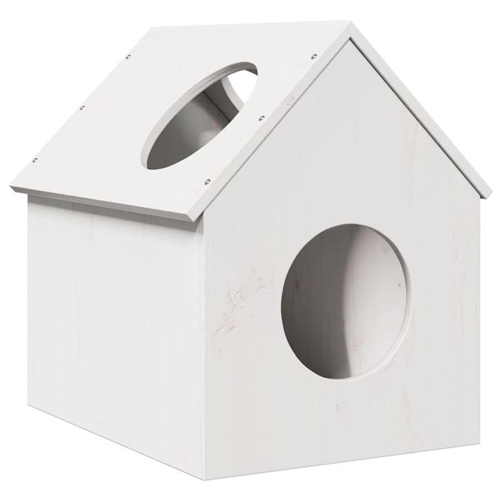 vidaXL Kattenhuis 41x50x50 cm massief grenenhout wit, Dieren en Toebehoren, Katten-accessoires, Nieuw, Verzenden
