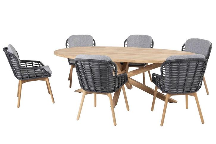 4 Seasons Outdoor Lugano tuinset teak met ovale Prado tafel, Tuin en Terras, Tuinsets en Loungesets
