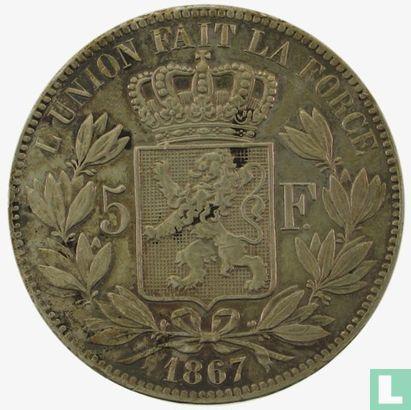 België 5 francs 1867 (klein hoofd - met punt na F), Postzegels en Munten, Munten | België, Losse munt, Goud, Zilver, Verzenden