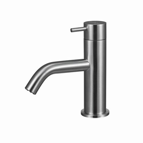 Wastafelkraan Qisani Flow Laag Geborsteld RVS, Doe-het-zelf en Bouw, Sanitair, Kraan, Nieuw, Chroom, Ophalen of Verzenden