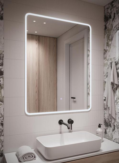 Badkamerspiegel Rocca - 70 x 90 cm - LED - Verwarming, Huis en Inrichting, Badkamer | Badkamermeubels, Nieuw, Verzenden