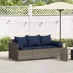 vidaXL Tuinbank 3-zits met kussens poly rattan grijs, Tuin en Terras, Tuinsets en Loungesets, Verzenden, Nieuw