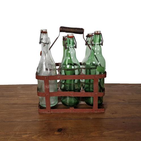 ② antieke flessen metalen houder | glazen fles — Accessoires pour la Maison | Autre — 2ememain
