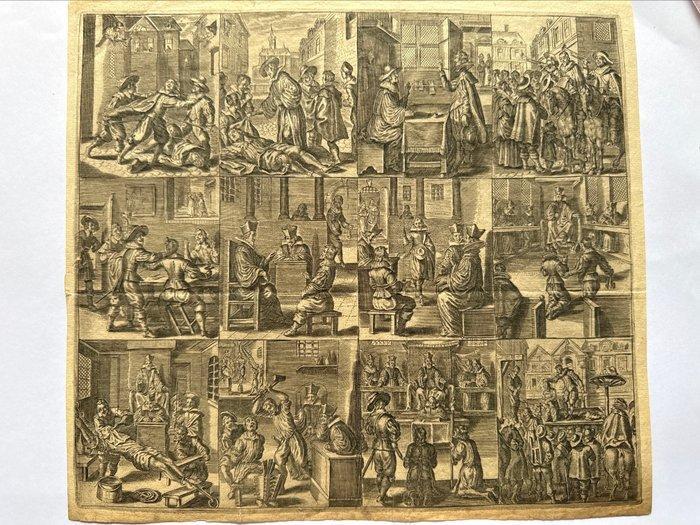 Duitse school (XVII) - Interrogatori, punizioni e torture, Antiek en Kunst, Antiek | Overige Antiek