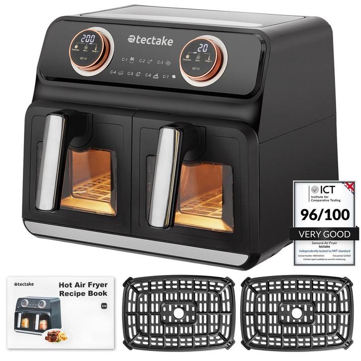 tectake Airfryer Samurai, 2 kookruimtes, 7 programma's, 2400, Electroménager, Friteuses, Envoi