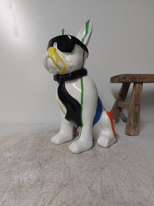Statue, statue dog color white with paint color - 28 cm -, Antiquités & Art, Curiosités & Brocante
