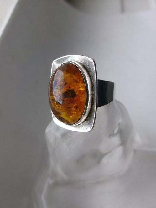 Zilver, Amber - Ring - Art Deco Fischland, Antiek en Kunst, Kunst | Designobjecten