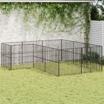 Hondenkennel 12 panelen gepoedercoat staal zwart, Dieren en Toebehoren, Hondenhokken, Nieuw, Verzenden