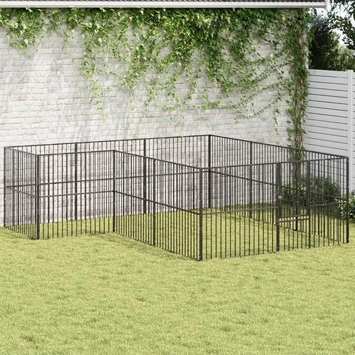 Hondenkennel 12 panelen gepoedercoat staal zwart, Animaux & Accessoires, Maisons pour chiens, Envoi