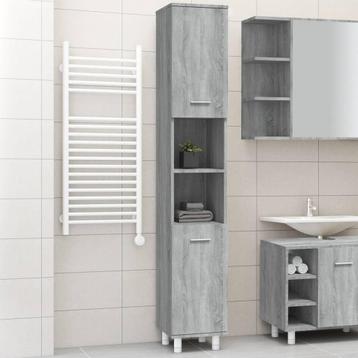 vidaXL Badkamerkast 30x30x179cm bewerkt hout grijs sonoma, Huis en Inrichting, Badkamer | Badkamermeubels, Verzenden, Nieuw