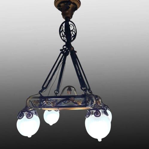 Dans le style de E. Brandt - Plafondlamp - Brons, Glas,, Antiek en Kunst, Kunst | Designobjecten