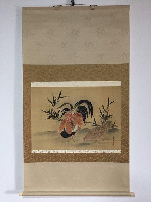 Rooster and hen / Japanese Vintage Hanging Scroll KAKEJIKU /, Antiek en Kunst, Antiek | Overige Antiek