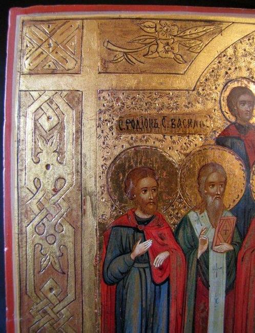 Icône - Huit saints - Florus, Laurus, Rodion, Basile,, Antiek en Kunst, Kunst | Niet-Westerse kunst