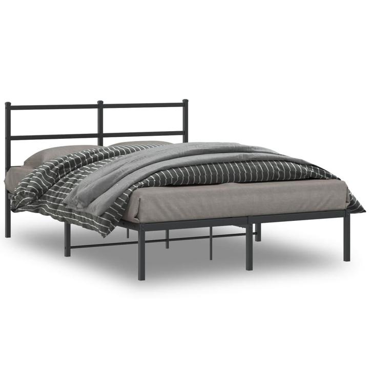 vidaXL Bedframe met hoofdbord metaal zwart 140x200 cm, Huis en Inrichting, Slaapkamer | Bedden, Nieuw, Verzenden