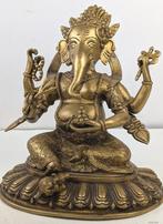 Standbeeld Ganesha met 4 armen op troon - Brons - India