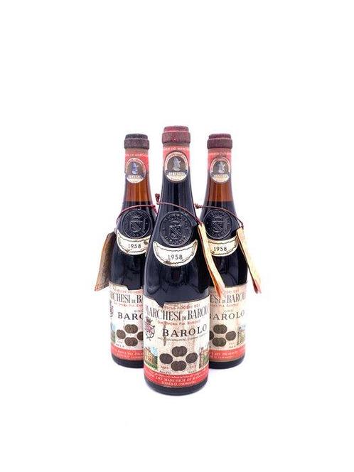 1958 Marchesi di Barolo - Barolo - 3 Flessen (0.72L), Verzamelen, Wijnen