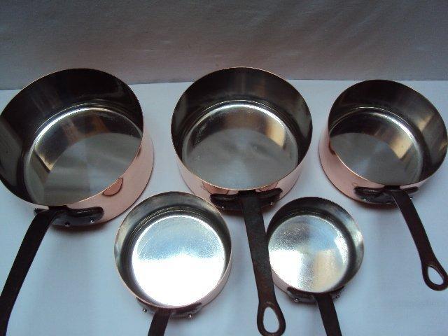 Fabrication Française 5 casseroles cuivre étain -, Antiquités & Art, Antiquités | Ustensiles de cuisine