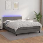 vidaXL Boxspring met matras en LED kunstleer grijs 140x200, Verzenden, Nieuw