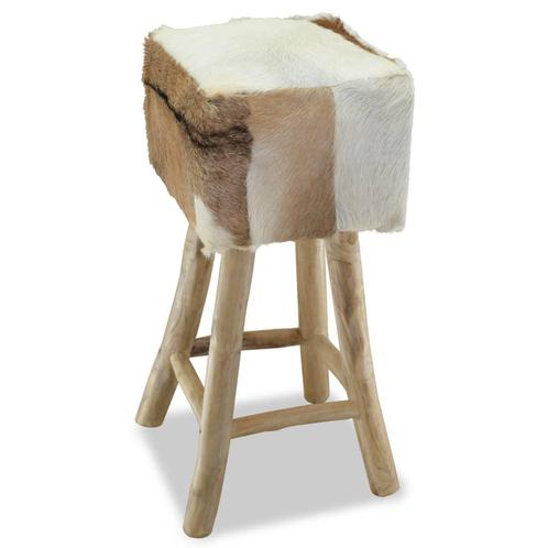 vidaXL Tabouret de bar Cuir véritable et bois de teck, Maison & Meubles, Tabourets de bar, Neuf, Envoi