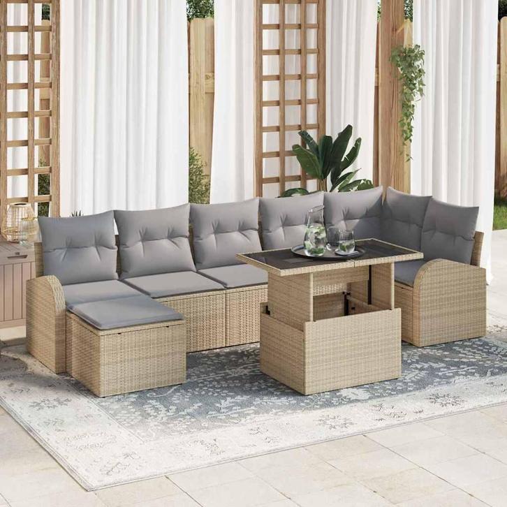 vidaXL Tuinbank Set met kussen 8 pcs beige en lichtgrijs, Tuin en Terras, Tuinsets en Loungesets, Nieuw, Verzenden