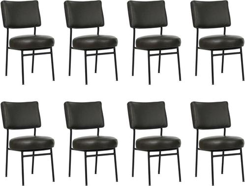 Set van 8 Leren eetkamerstoelen - Echt leer, Modern,, Huis en Inrichting, Stoelen, Overige kleuren, Vijf, Zes of meer stoelen