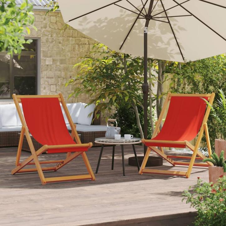 vidaXL Strandstoelen 2 st inklapbaar stof rood, Tuin en Terras, Tuinstoelen, Nieuw, Verzenden