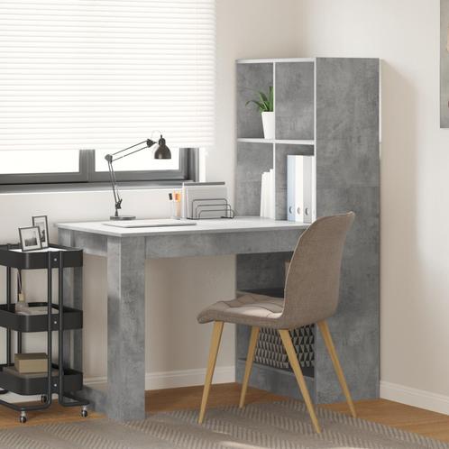 vidaXL Bureau met plank Beton Grijs 122 x 67 x 145 cm, Huis en Inrichting, Bureaus, Nieuw, Verzenden