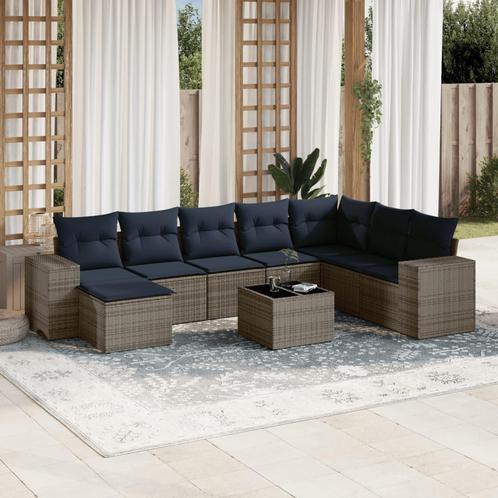 vidaXL 9-delige tuinbankset met kussens, grijs polyrotan, Tuin en Terras, Tuinsets en Loungesets, Nieuw, Verzenden