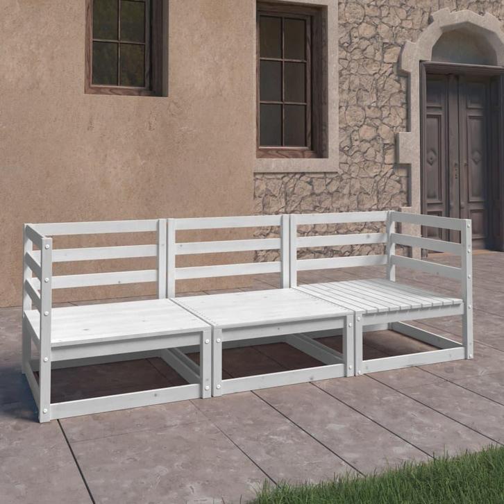 vidaXL Tuinbank 3-zits massief grenenhout wit, Tuin en Terras, Tuinsets en Loungesets, Nieuw, Verzenden