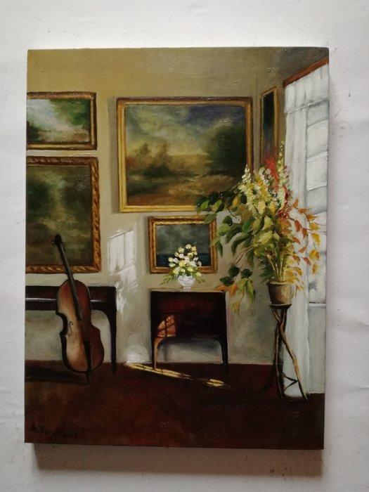A. Della Valle (XX), da Carl Vilhelm - Interno elegante, Antiek en Kunst, Kunst | Schilderijen | Klassiek