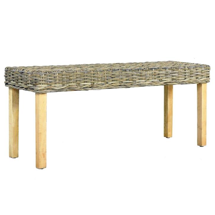 vidaXL Bankje 110 cm natuurlijk kubu rattan en massief, Huis en Inrichting, Stoelen, Nieuw, Verzenden