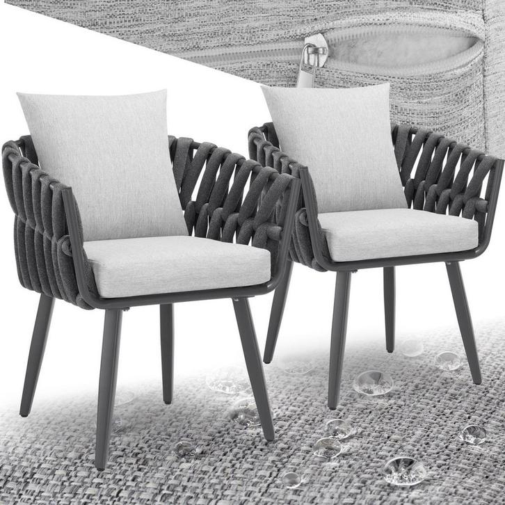 Tuinstoelen - Met kussens - Weerbestendig - Set van 2 - Grij, Tuin en Terras, Tuinstoelen, Nieuw, Verzenden