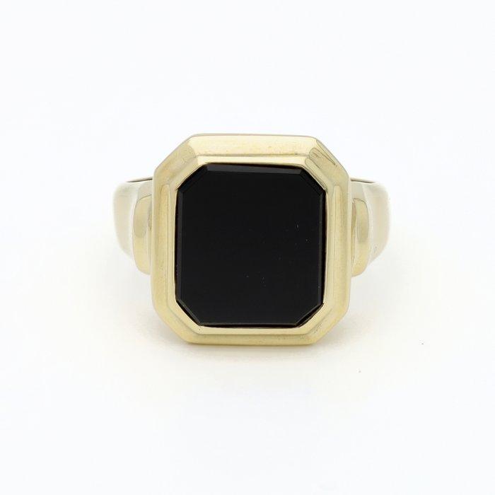 Ring - 8 karaat Geel goud Onyx, Bijoux, Sacs & Beauté, Bagues