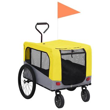 vidaXL Fietstrailer en hondenwagen 2-in-1 geel en grijs, Verzenden