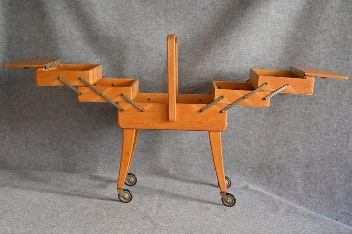 Opal - Naaidoos - Beuken - Nähschränkchen Nähwagen, Antiek en Kunst, Kunst | Designobjecten